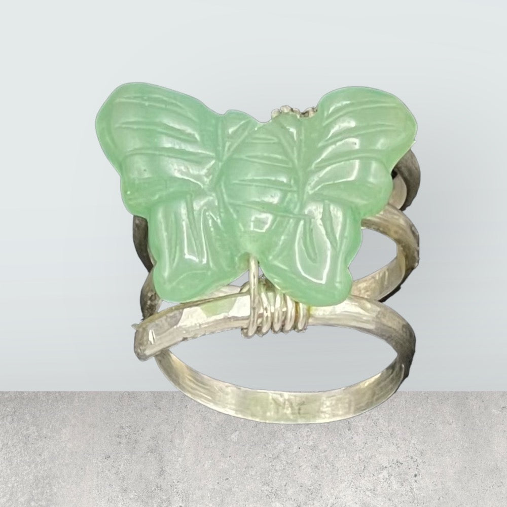 Sterling Silver Green Aventurine gemstone Butterfly Ring
