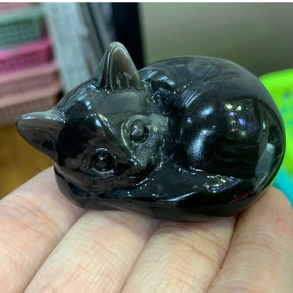 Natural Silver Obsidian sleeping Kitty Cat