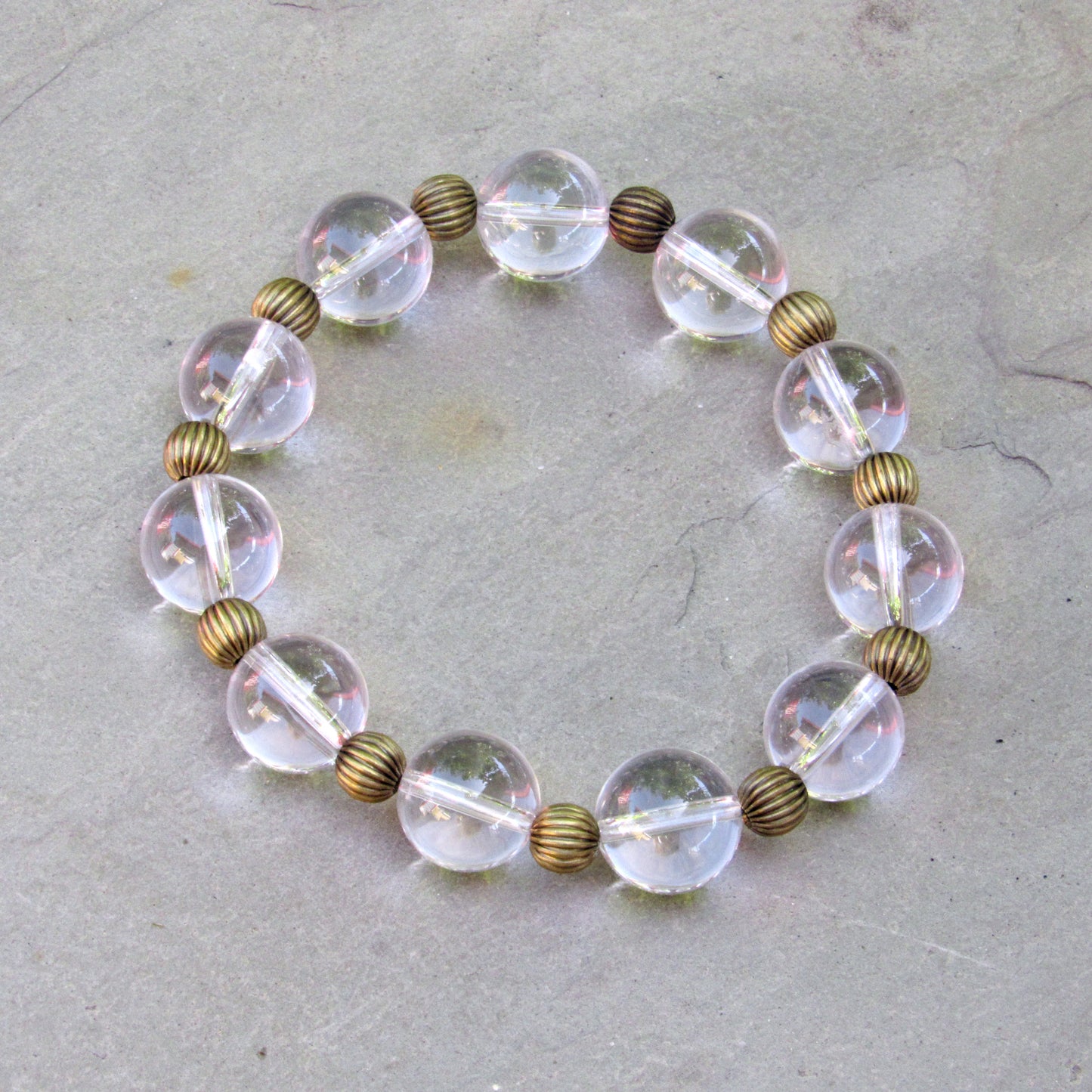 Clear Quartz and Brass Bracelet