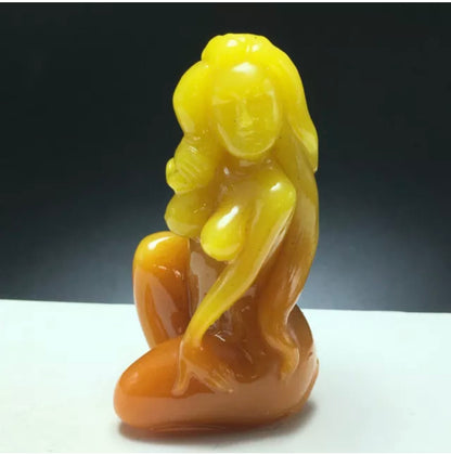 Natural Chalcedony gemstone crystal carved Lady statue figurine