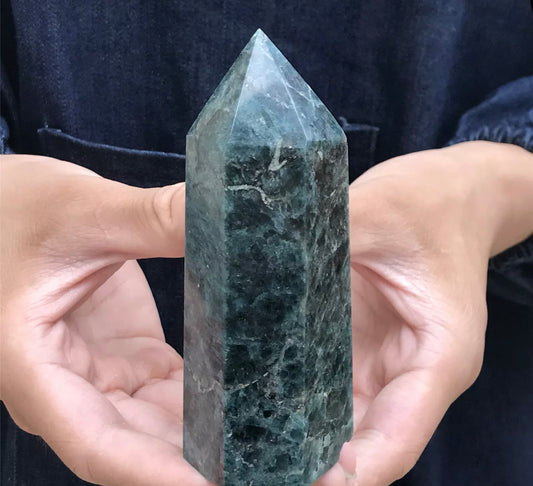 Natural Blue Apatite Gemstone Tower Point Obelisk