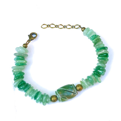 Green Aventurine gemstone with brass accents Bracelet