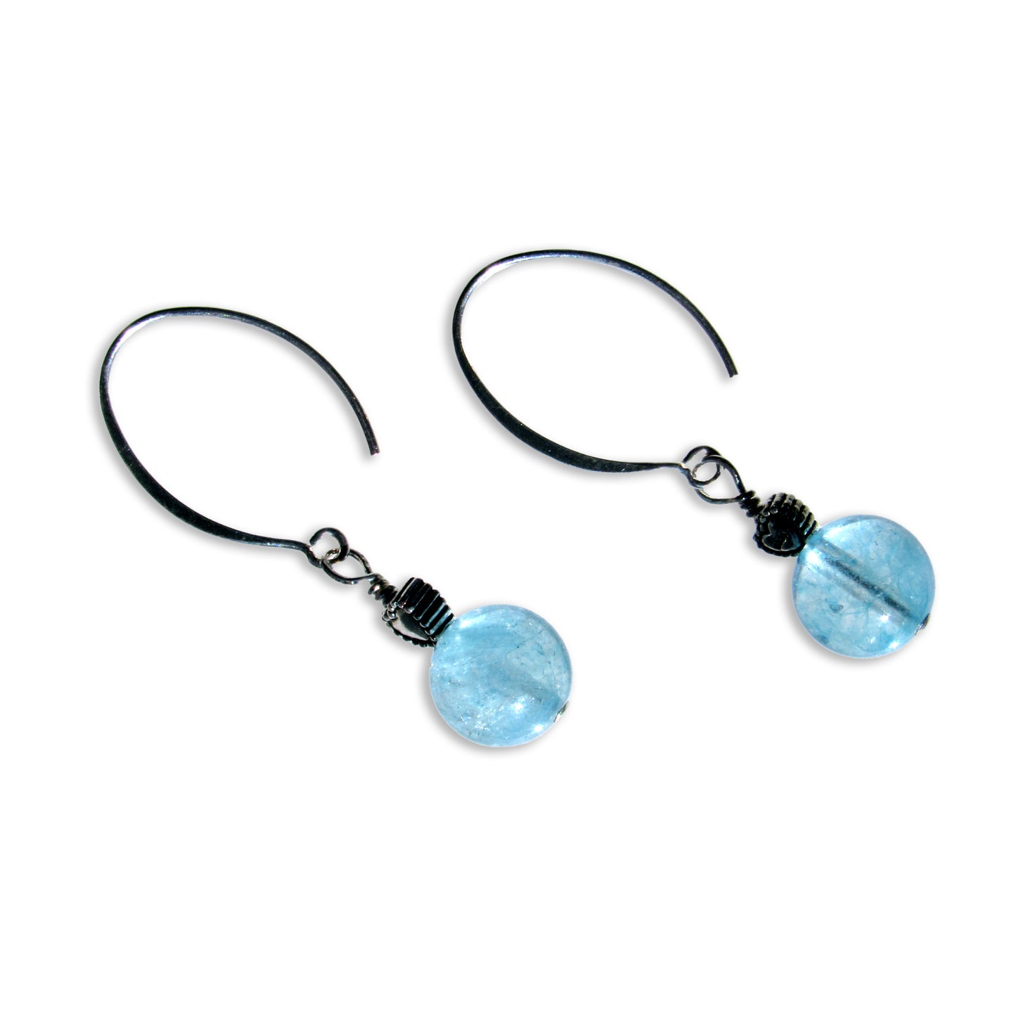 Aquamarine gemstone and Oxidized Sterling Silver Heart Earrings