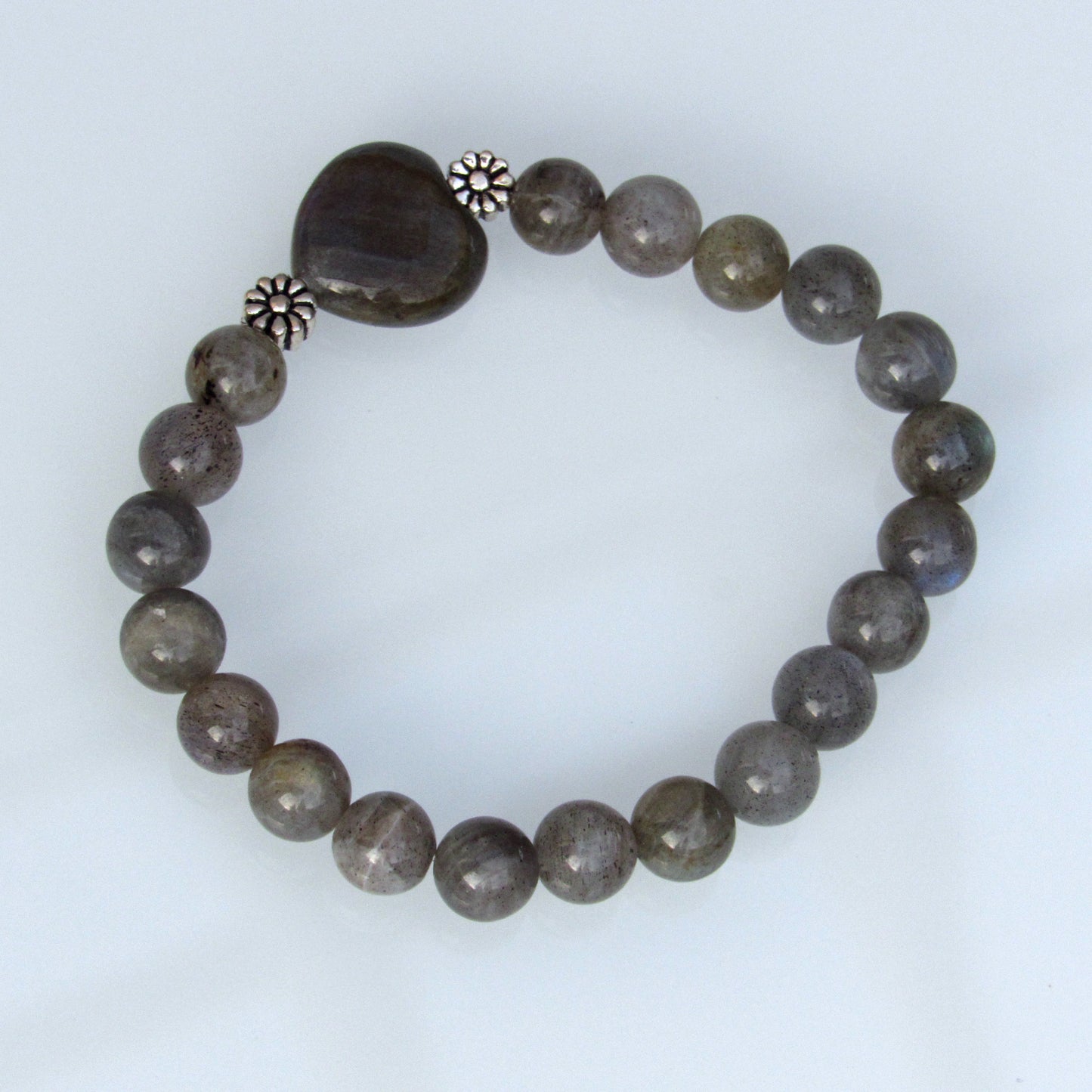 Labradorite gemstone and sterling silver beaded crystal stretch bracelet