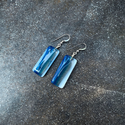 Blue Agate Gemstone Drop Earrings Wrapped with Sterling Silver