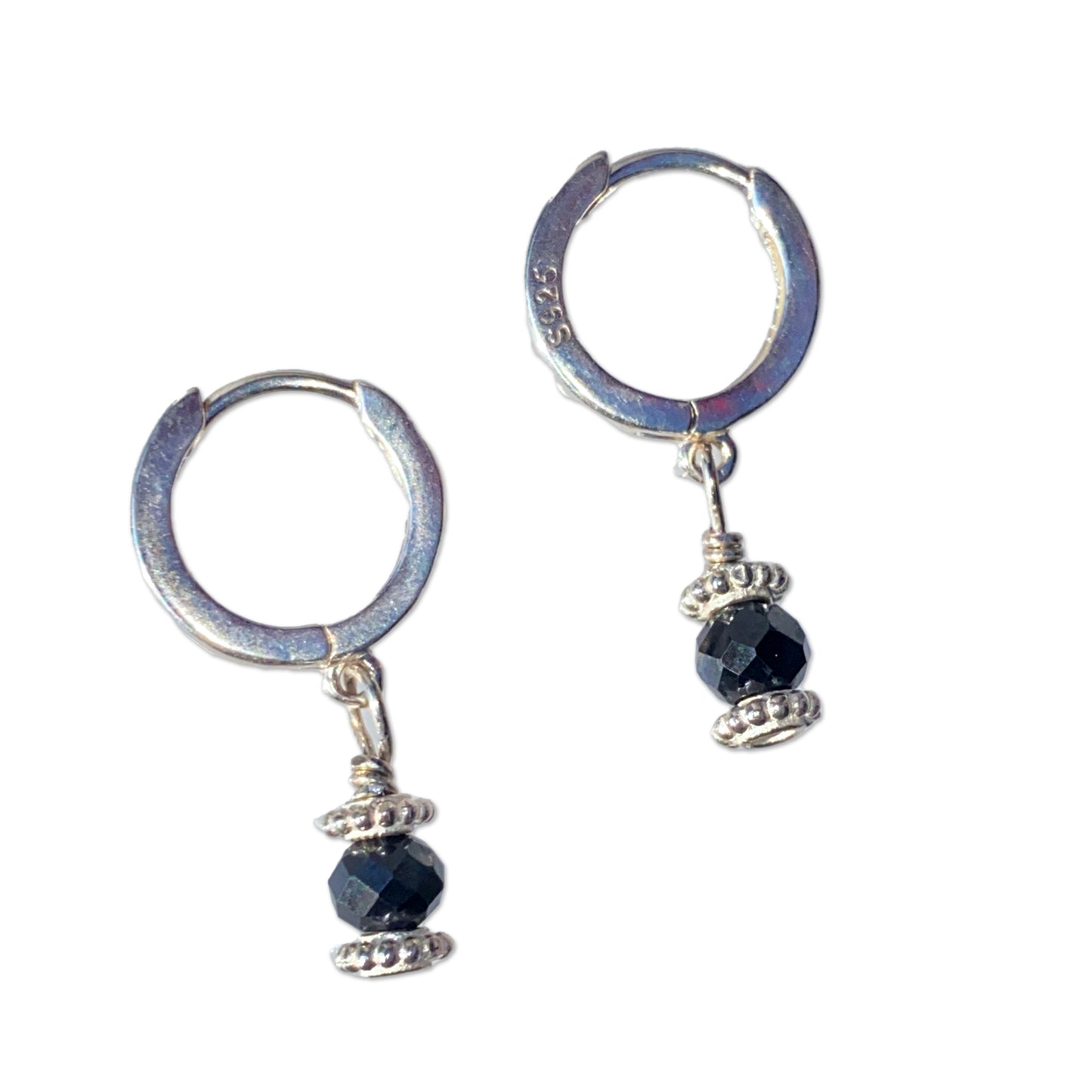 Black diamond and sterling silver dangle earrings