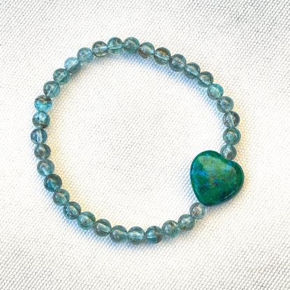 Apatite gemstones with Azurite gemstone Heart Beaded Stretch Bracelet