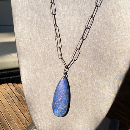 Lapis Lazuli Gemstone pendant on Silver chain necklace