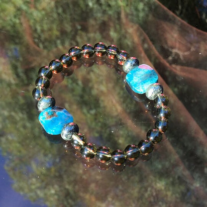 Men’s smokey Quartz, Apatite and Pyrite gemstone bracelet