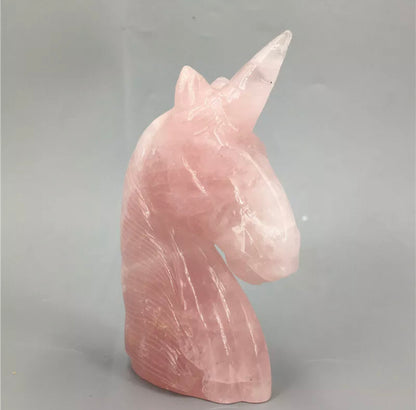 Natural Rose Quartz gemstone carved unicorn