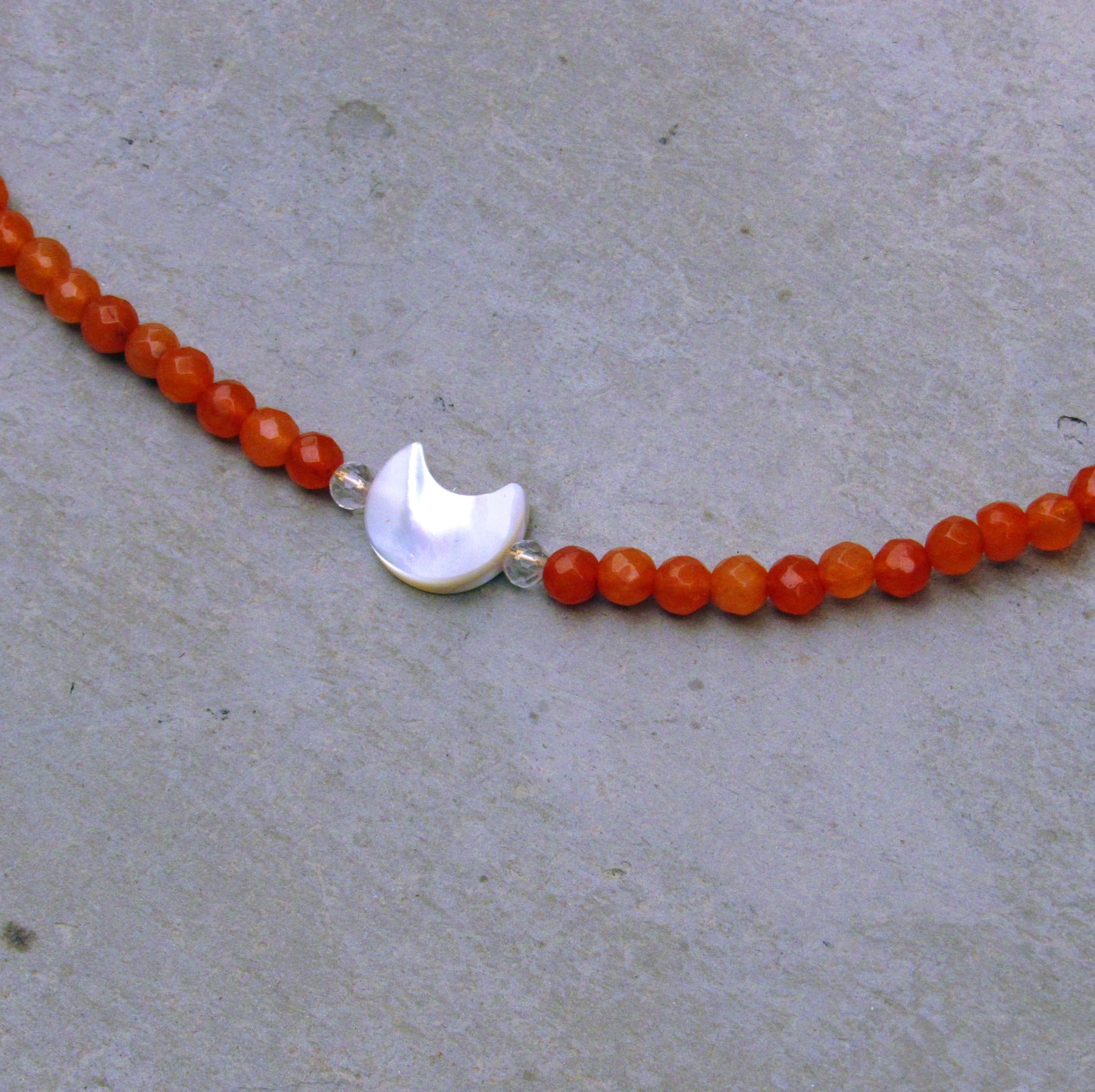 Mother of Pearl Moon Choker with Carnelian gemstone and 14 kt Gold Filled components