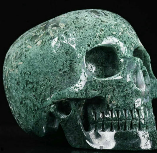 Huge 5.0” Green Moss Agate Carved skull