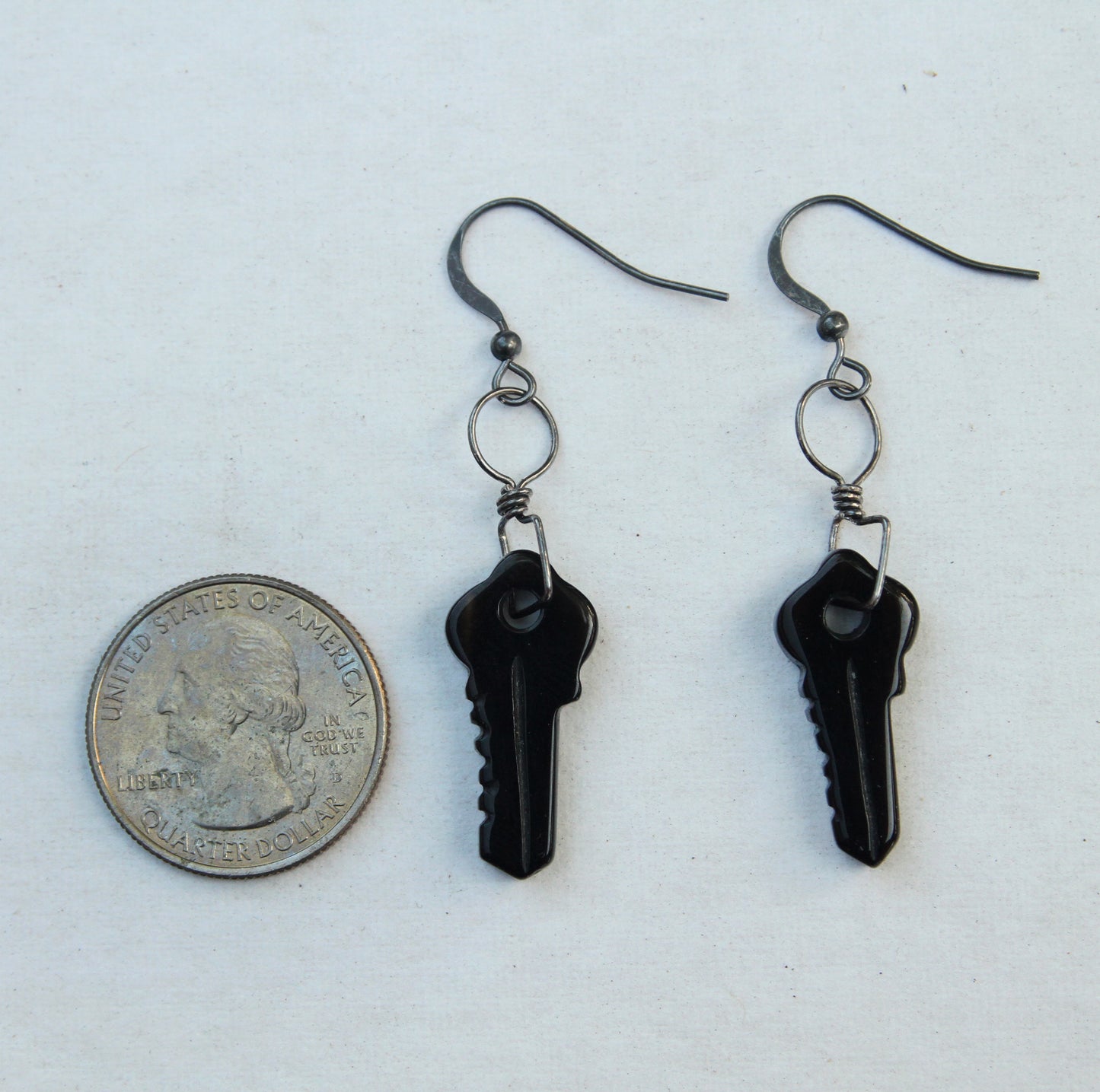 Black Agate gemstone Keys Hand wrapped with Oxidized Sterling Silver Drop earrings