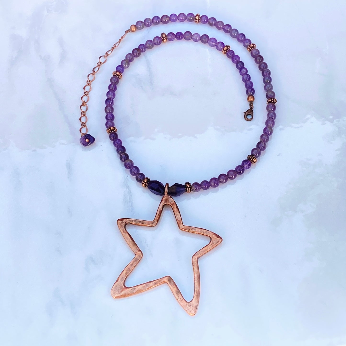 Amethyst and Copper Star pendant Necklace