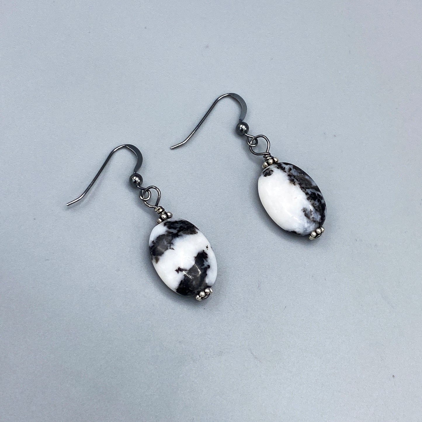 Zebra Print Jasper and Oxidized Sterling Silver Drop Earrings