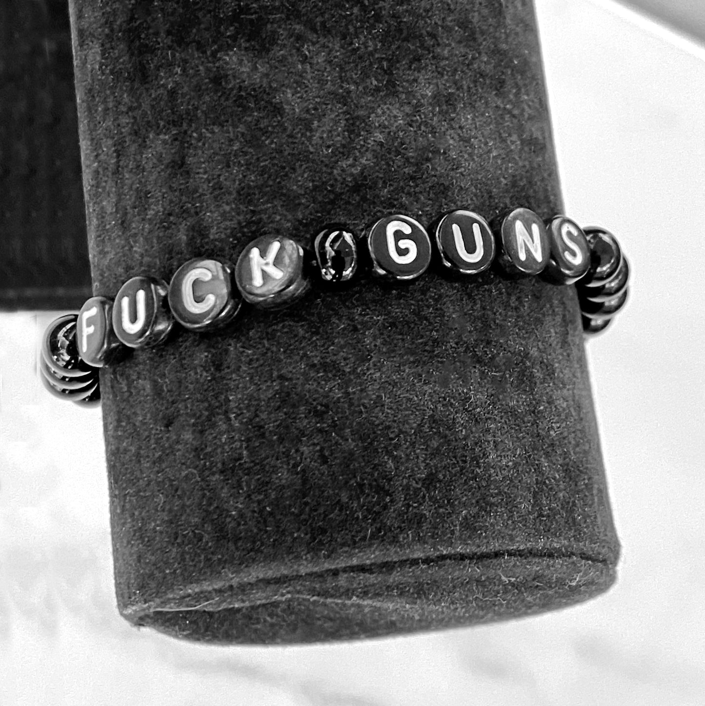 Black Onyx gemstone "Fuck Guns" stretch Bracelet
