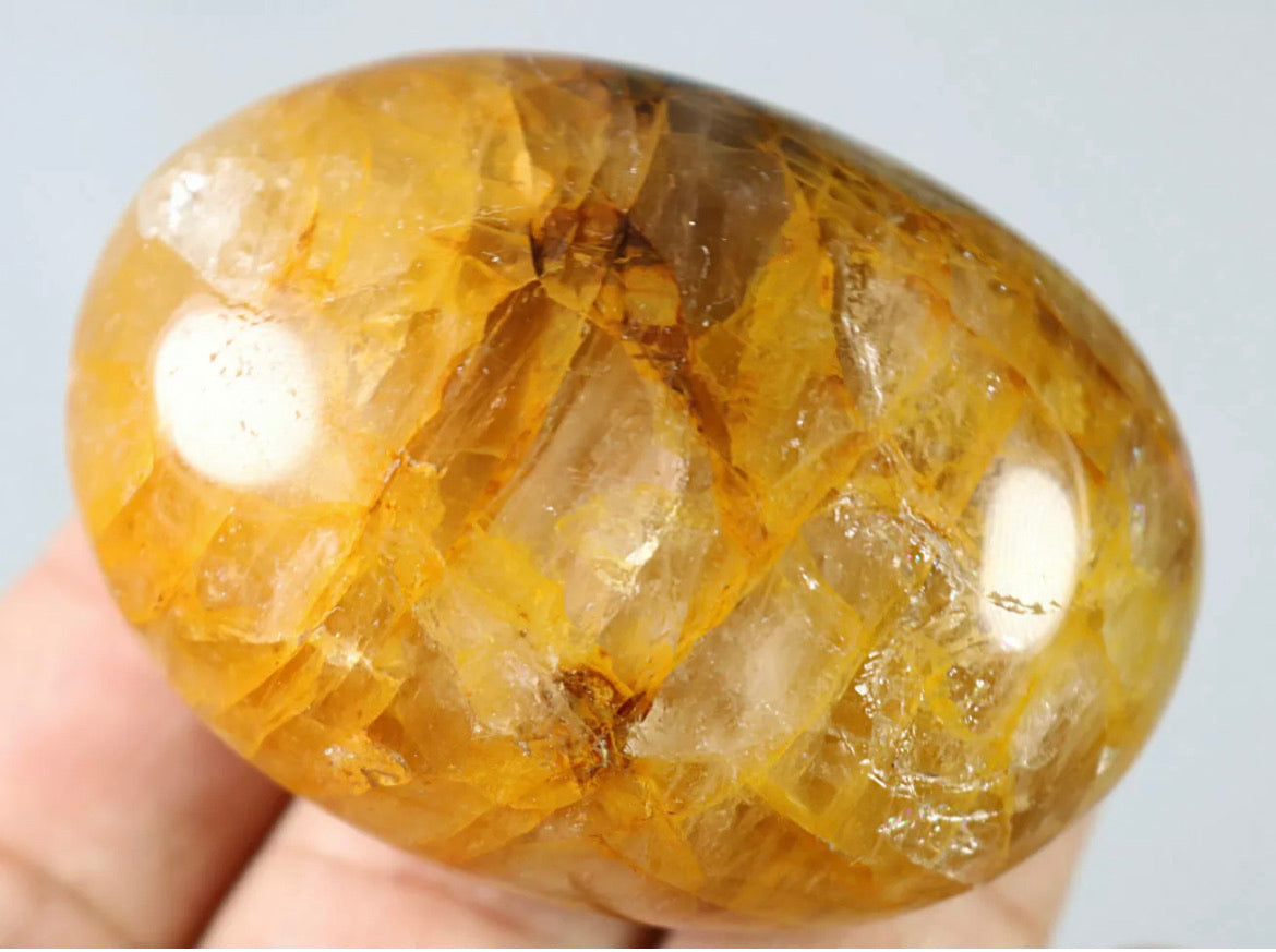 NATURAL Yellow FIRE QUARTZ Hematoid  Palm Stone -Madagascar