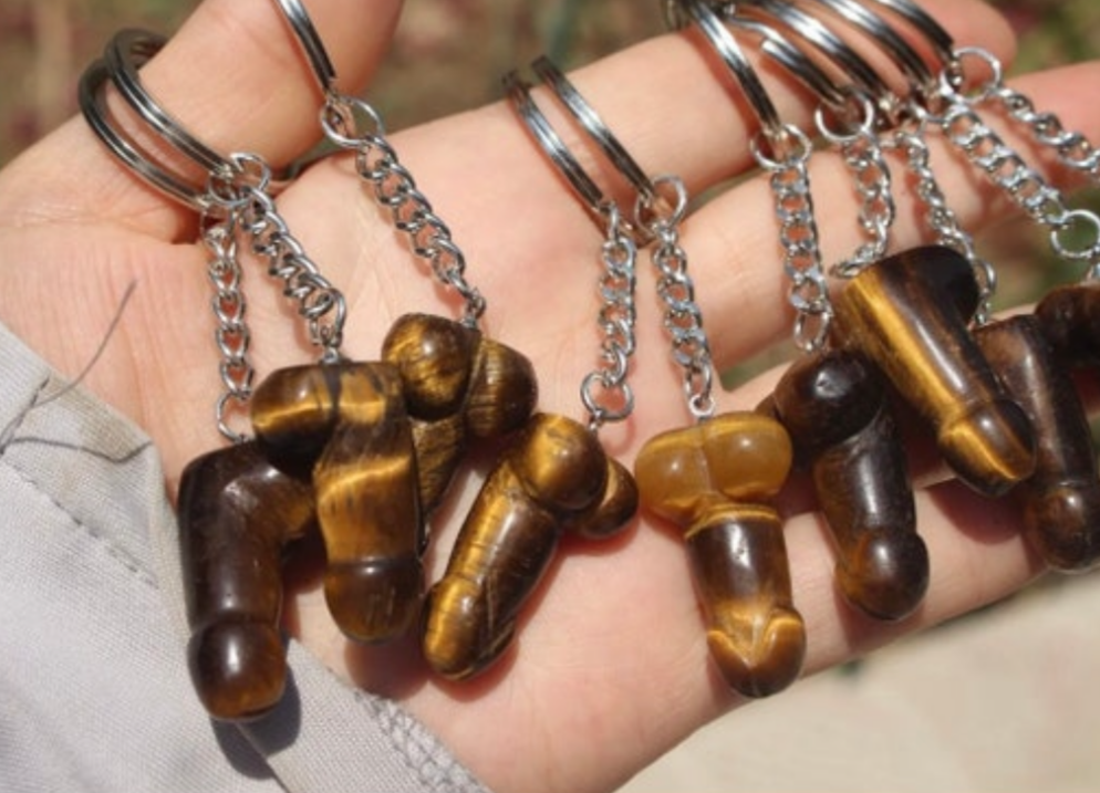 Natural Tiger Eye Penis Keychain/Keyring LDE Affinity Jewelry Natural Tiger Eye Penis Keychain/Keyring LDE Affinity Jewelry