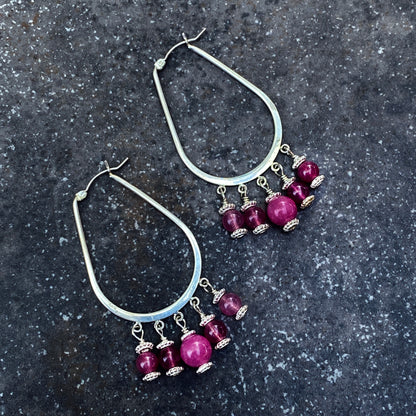 Pink Tourmaline Sterling Silver Hoop Earrings