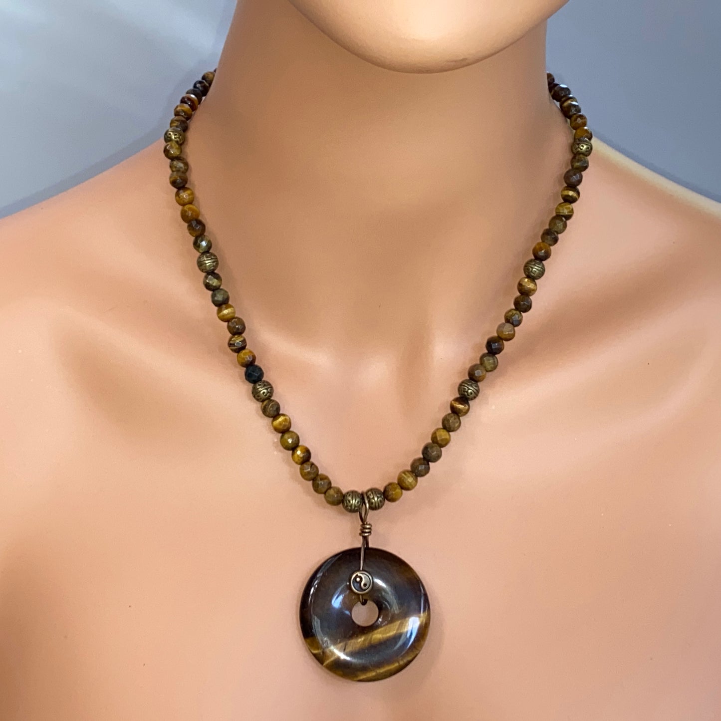 Tiger Eye gemstone and Yin Yang Necklace