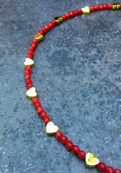 Women’s Red Agate and Hematite gemstone Choker Necklace