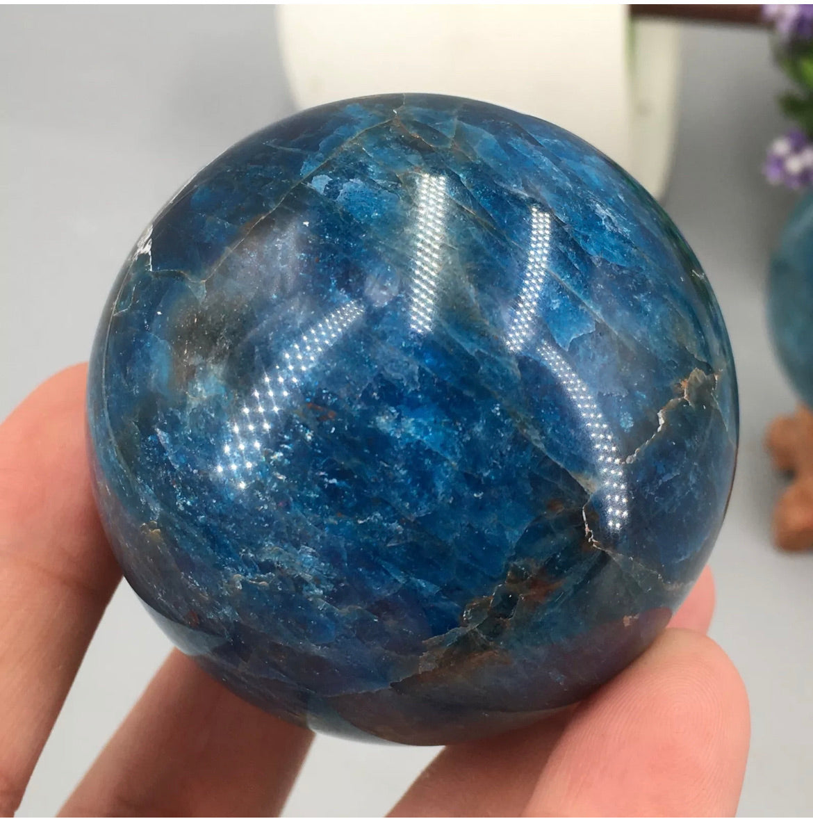 Natural Apatite Gemstone Sphere with Stand