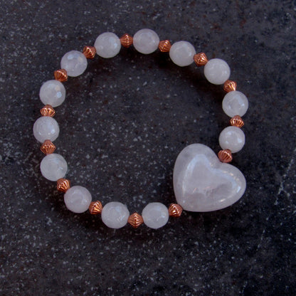Copper and Rose Quartz gemstone Heart Beaded Bracelet