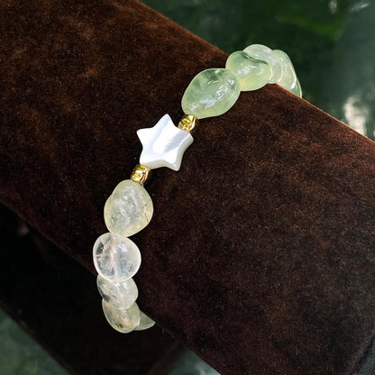 Prehnite gemstone and Mother and Pearl Star and Moon Bracelet