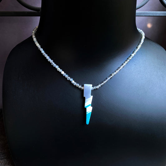 Blue banded Agate Bolt and labradorite gemstones necklace
