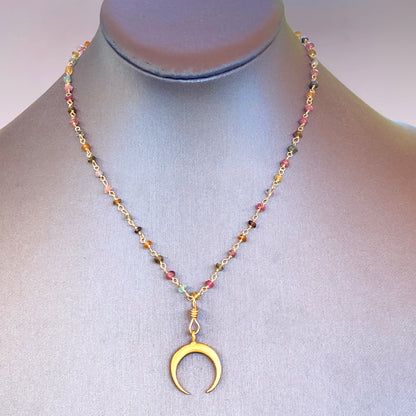 Moon and Mixed Tourmaline Necklace