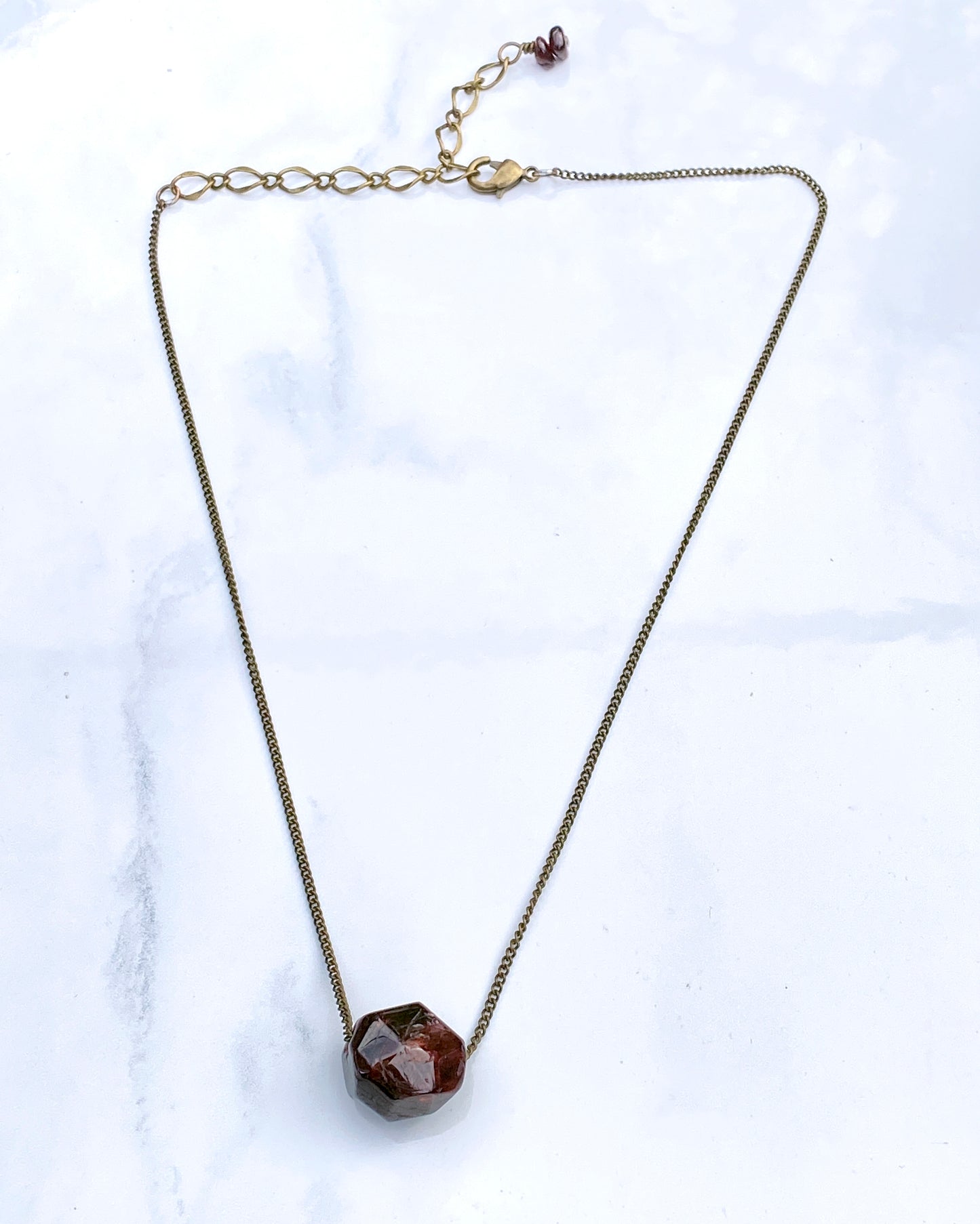 Garnet gemstone on brass chain Minimalist Necklace