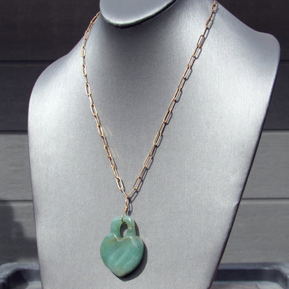 Green Aventurine gemstone carved Heart Lock on Brass Chain