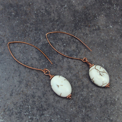 White turquoise Gemstone and copper earrings