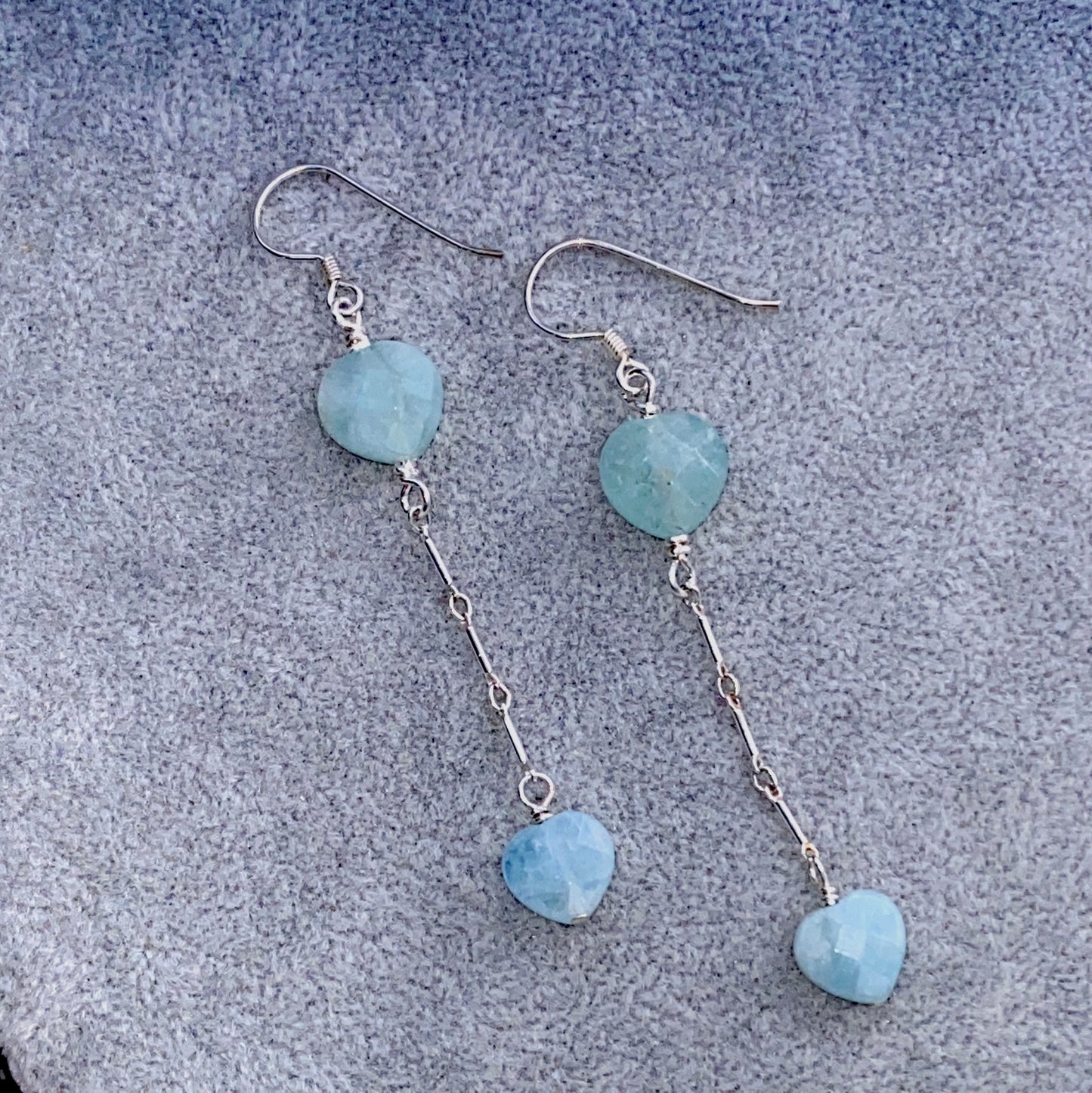 Aquamarine gemstone Heart Dangle Earrings