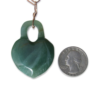 Green Aventurine gemstone carved Heart Lock on Brass Chain