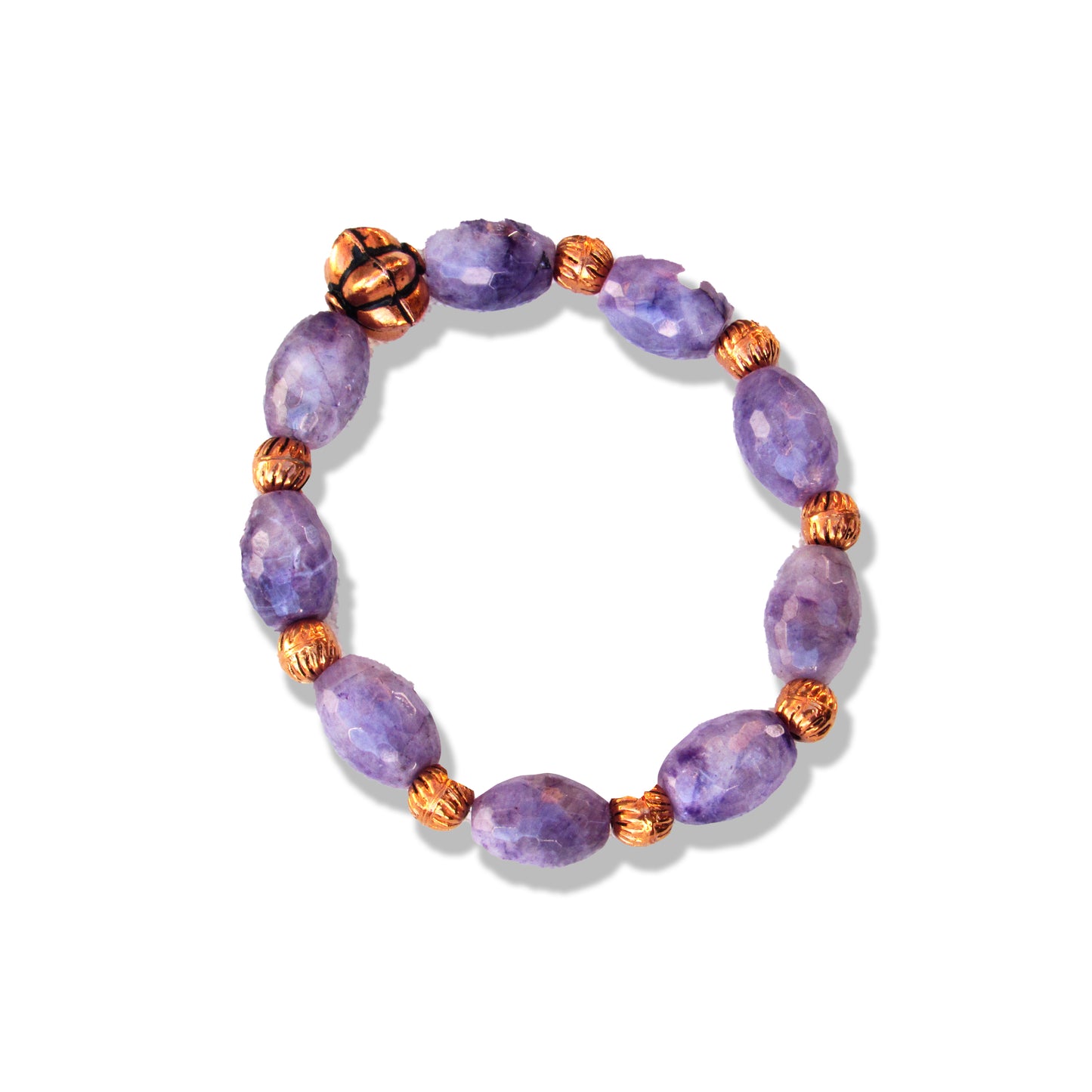 Charoite gemstone and Copper beaded Stretch bracelet
