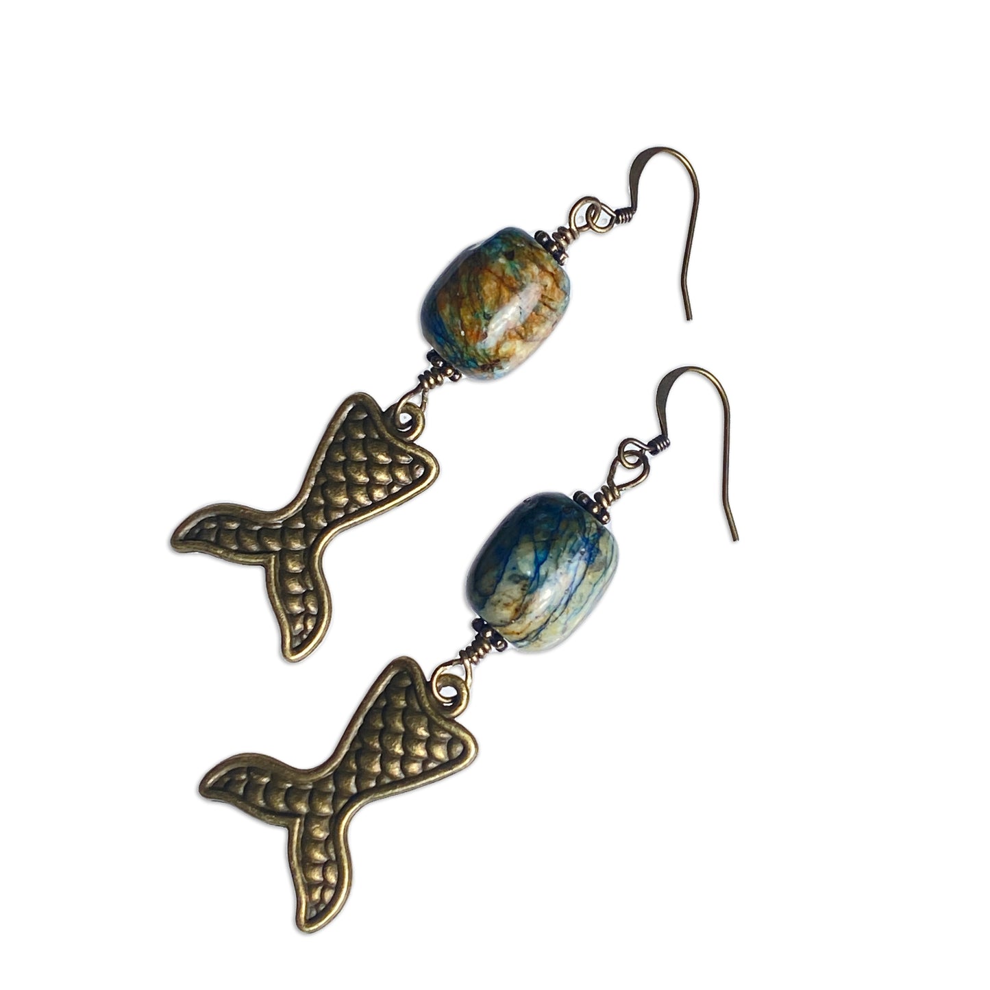 Mermaid and Chrysocolla Dangle Drop Mermaid Tail Earrings