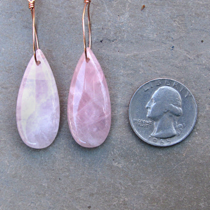 Rose Quartz Gemstone and Hand wrapped 14 kt Rose Gold Fill Drop Earrings