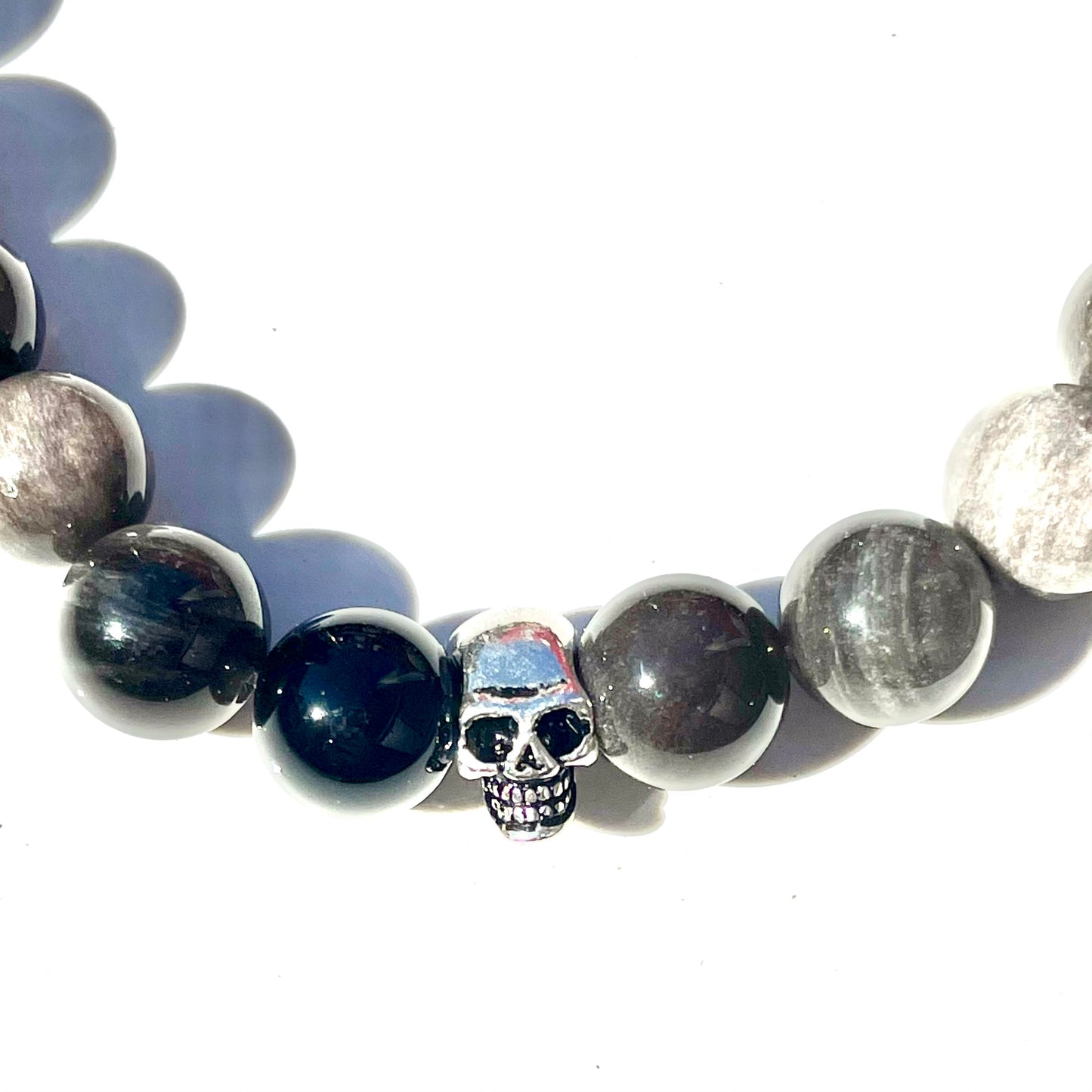 Silver Obsidian gemstone and Sterling Silver Skull