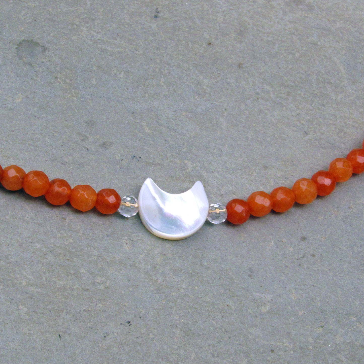 Mother of Pearl Moon Choker with Carnelian gemstone and 14 kt Gold Filled components
