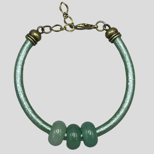 Green Aventurine gemstone Leather Bracelet
