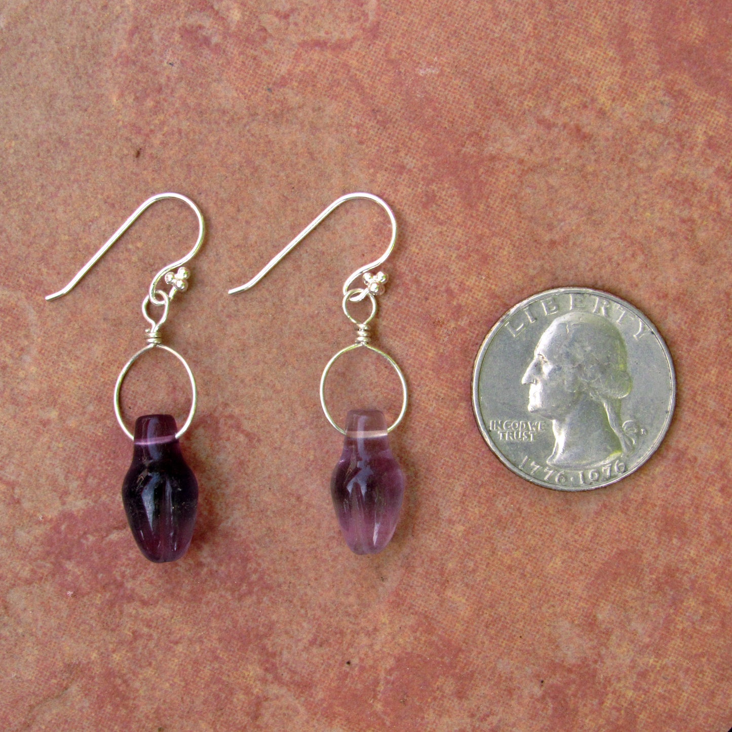 Amethyst Flower Bud gemstone on Sterling Silver Drop Earrings