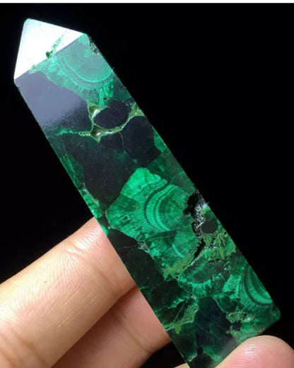 Natural Malachite gemstone Crystal Wand Point