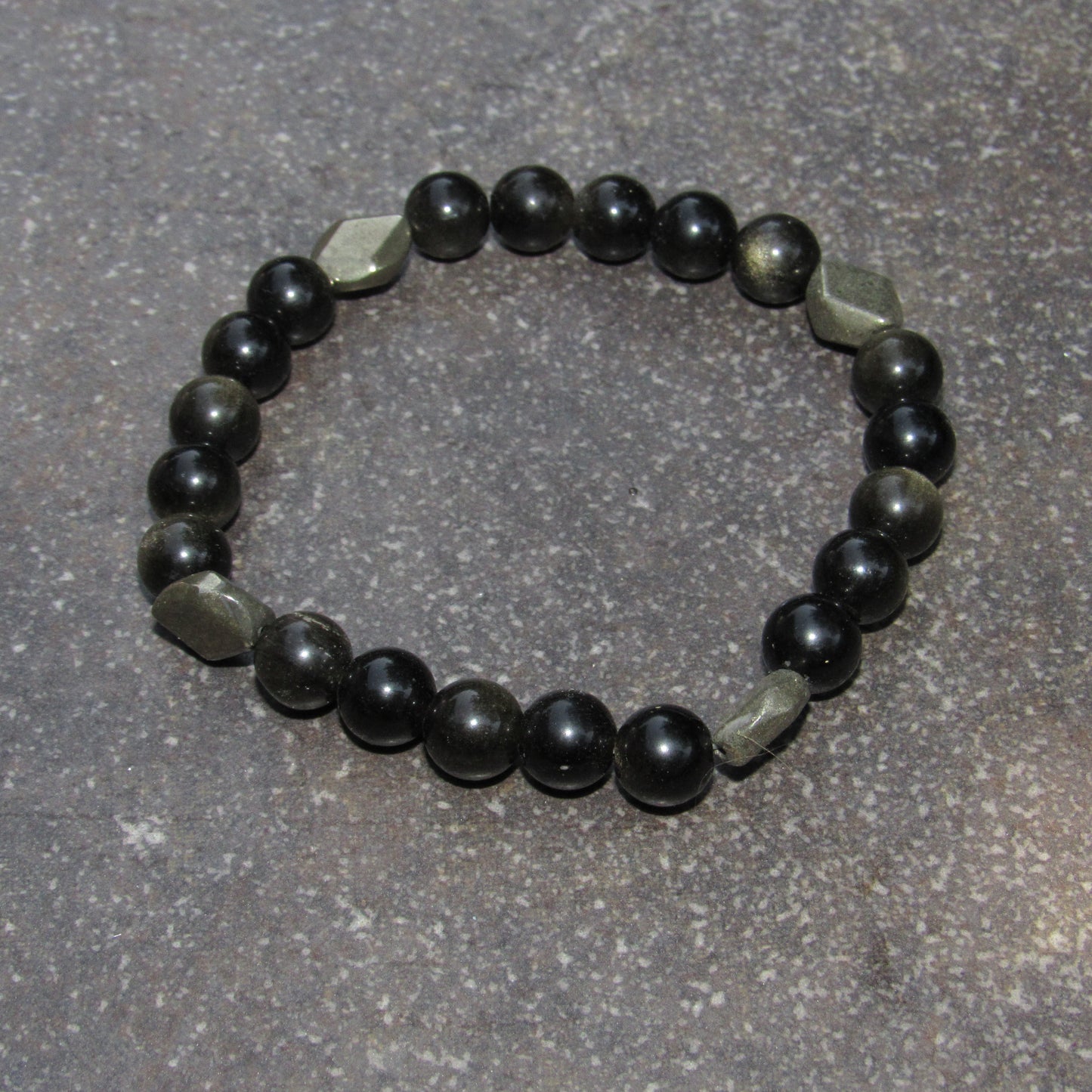 Gold Obsidian gemstone and Pyrite Stretch Bracelet