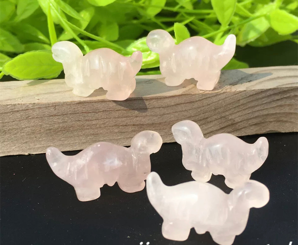 Natural Rose Quartz Crystal Dinosaur Figurine