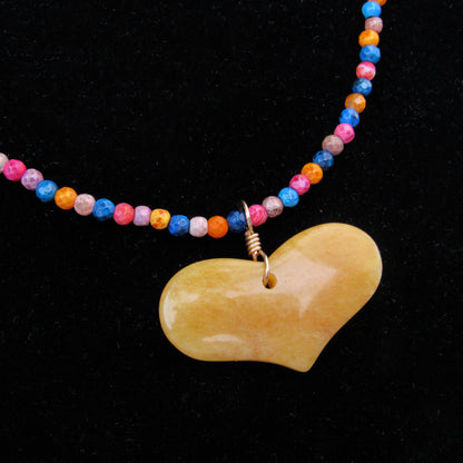 Yellow Jasper Heart Gemstone Pendant on Fire Agates w/ 14 Kt GF Necklace