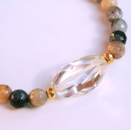 Natural Rainbow Opal gemstones, Lemon Quartz, 18 Kt Gold bracelet