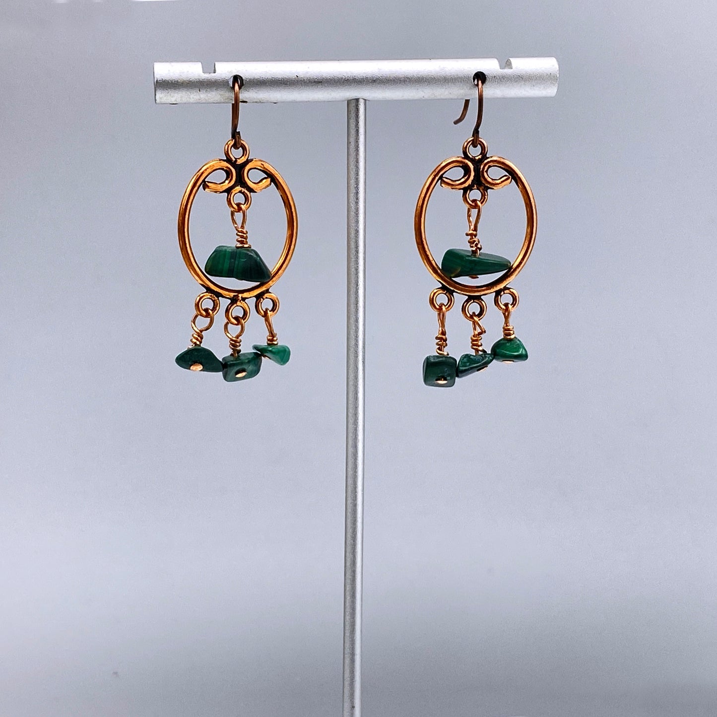Malachite gemstone and Copper Chandelier Earrings