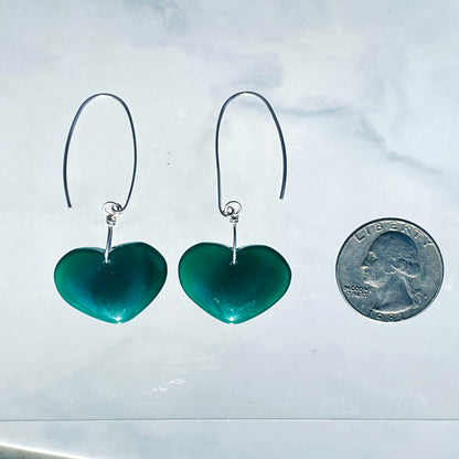 Sterling Silver and Green Agate gemstone Heart earrings