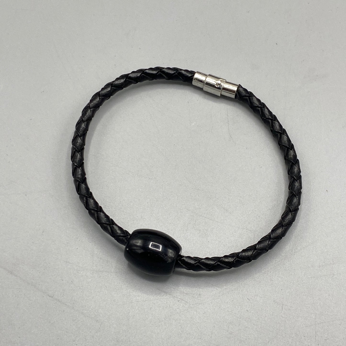 Black Obsidian gemstone on genuine Leather Bracelet